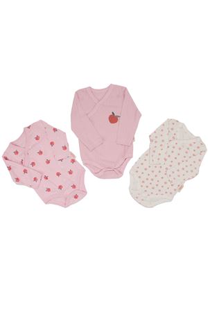 Kız Bebek Pembe Ekru Şeftali Desenli 3'lü Kundak Zıbın Set