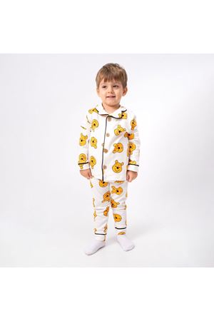Ekru Sarı Ayıcık Desenli Kruvaze Yaka Pijama Takımı