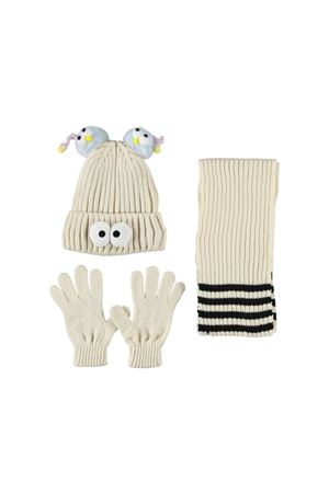 Kitti Çocuk Kız Atkı Bere Eldiven Takım (4-8 Yaş) K24170-09 Beyaz