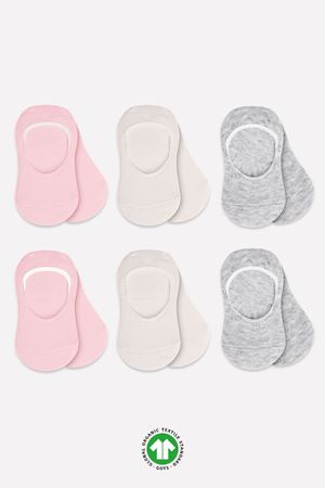 Bistyle 6'Lı Silikonlu Babet Penye Çorap 30101 Pembe Ekru Gri