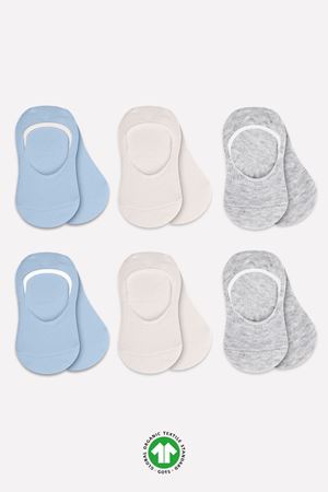 Bistyle 6'Lı Silikonlu Babet Penye Çorap 30101 Mavi Ekru Gri