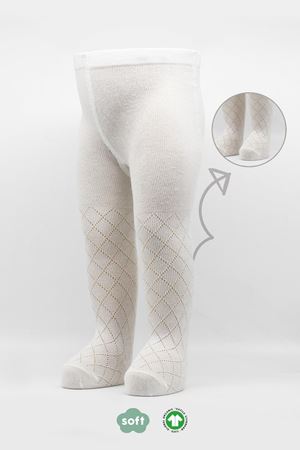 Bistyle Tekli Ekose Kabartma Penye Külotlu Çorap BS50105 Ekru