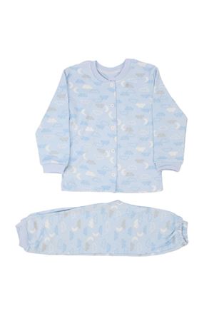 Erkek Çocuk Mavi Bulutlu Baskılı Çıtçıtlı 2'li Pijama Takımı