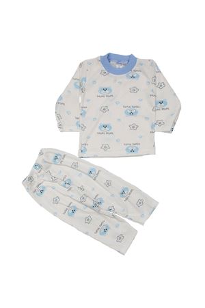 Erkek Çocuk Beyaz Mavi Yıldızlı Ayılı Desenli 2'li Pijama Takımı