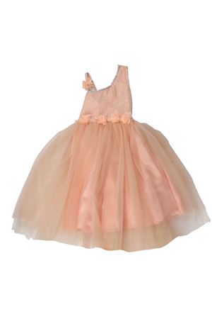 Kız Çocuk Somon Tek Kolu Güllü Simli Abiye Elbise