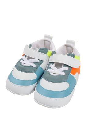 Erkek Bebek Mavi Beyaz Bağıcıklı Çıtçıtlı Deri Ayakkabı