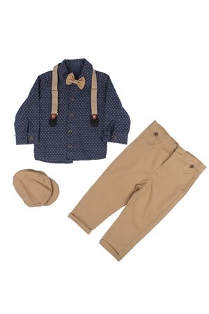Erkek Bebek Lacivert Kahve Puanlı Papyonlu Şapkalı Gömlek Takım