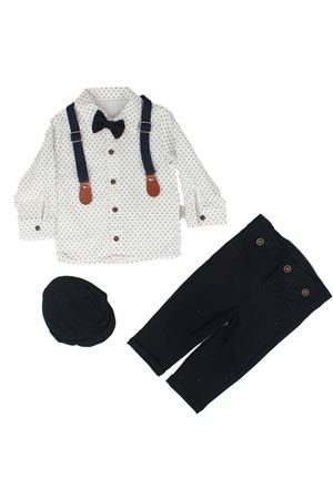 Erkek Bebek Lacivert Beyaz Puanlı Papyonlu Şapkalı Gömlek Takım