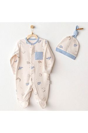Andywawa AC25919 Romper Hat Set Dino Bebek Tulum Takım Beige