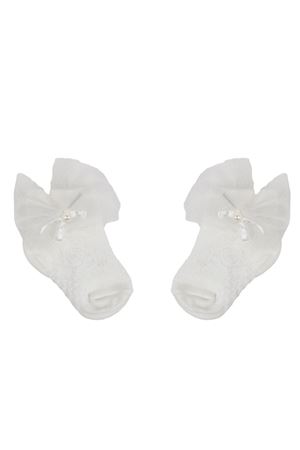 Kız Bebek Beyaz Tüllü Boncuklu Çorap 0-6 Ay