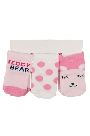 Kız Bebek Pembe Teddy Bear Desenli 3'lü Çorap 0-6 Ay