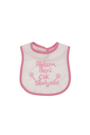 Kız Bebek Ablam Beni Çok Seviyooo Nakışlı Pembe Bebek Su Geçirmez Önlük