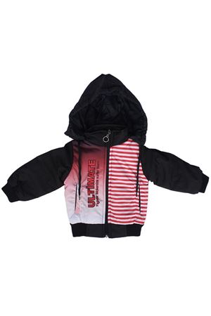 Erkek Çocuk Siyah Renkli Çizgili Ultimate Yazılı Kapşonlu Şisme Mont