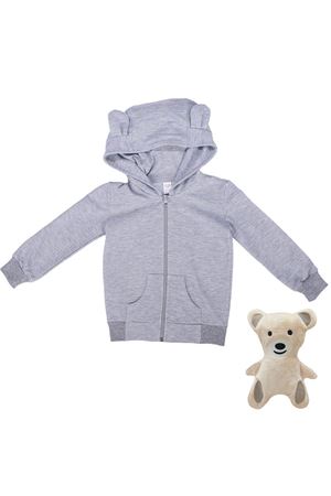 Kendinden Peluş Oyuncak Ayılı Gri Fermuarlı Kapşonlu Hırka
