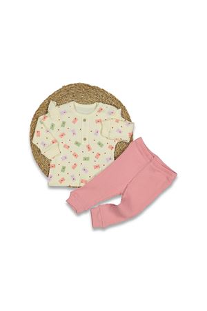 Kız Bebek Ekru Pembe Renkli Kalpli Zarf Baskılı 2'li Takım