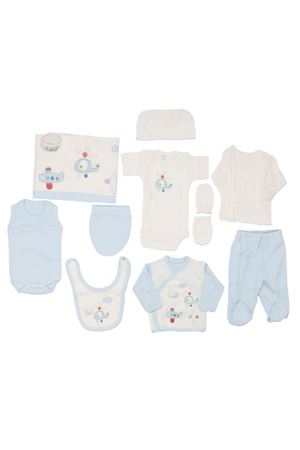 Erkek Bebek Beyaz Mavi Helikopter Desenli 10 Parça Hastane Çıkış Seti