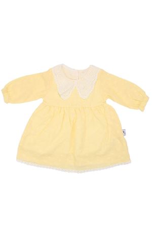 Kız Bebek Sarı Bebe Yakalı Puantiyeli Elbise