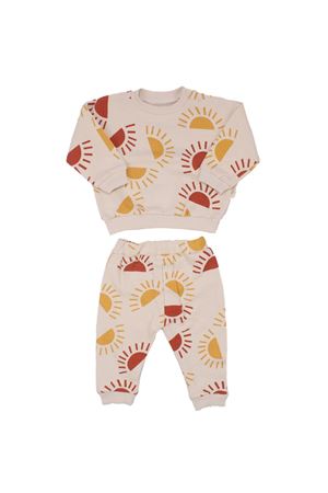 Erkek Bebek Ekru Waffle Kumaş Sarı Turuncu Güneş Desenli 2'li Takım