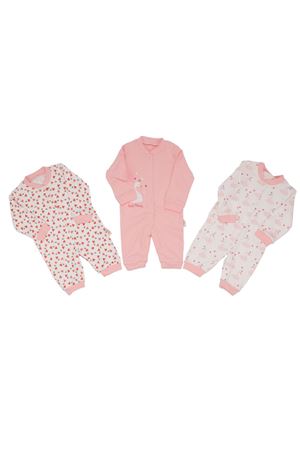 Kız Bebek Somon Kuğu Desenli 3'lü Tulum Set