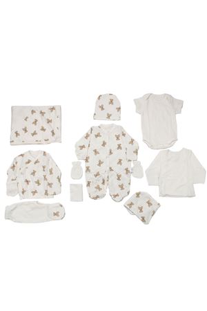 Ekru Kahve Ayıcık Desenli 10 Organik Parça Hastane Çıkış Seti