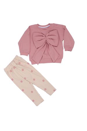 Kız Bebek Pudra Ekru Büyük Fiyonklu Puanlı İkili Takım