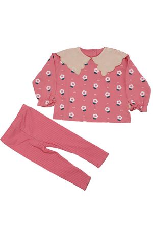 Kız Çocuk Nar Çiçeği Beyaz Papatya Desenli Keten Bebe Yakalı İkili Takım