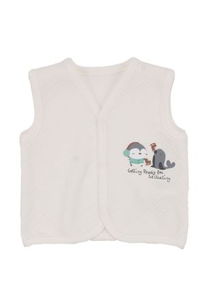 Unisex Bebek Ekru Kapitoneli Penguen Desenli Çıtçıtlı Penye Yelek
