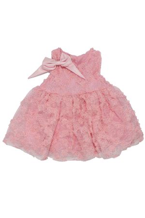 Kız Bebek Pembe Simli Çiçek Motifli Tüllü Fiyonk Tokalı Elbise