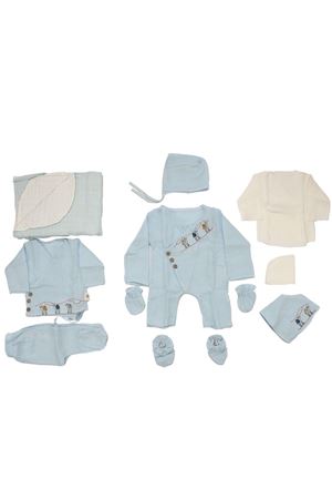 Erkek Bebek Mavi Deve Desenli Pikeli Battaniyeli Müslin Organik 10 Parça Hastane Çıkış Seti