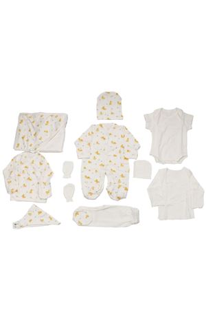 Ekru Sarı Ördek Baskılı Organik 10 Parça Hastane Çıkış Seti