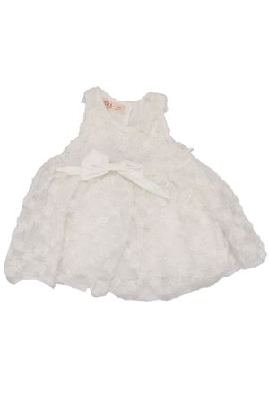 Kız Bebek Beyaz Simli Çiçek Motifli Tüllü Fiyonk Tokalı Elbise