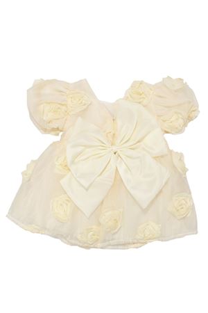 Kız Çocuk Sarı Gül Motifli Arkası Fiyonku Elbise