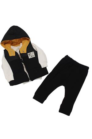 Erkek Bebek Siyah Sarı Şapkalı Şişme Yelekli Badili 3'lü Takım