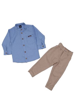 Erkek Çocuk Mavi Bej Hakim Yaka Gömlekli 2'li Takım