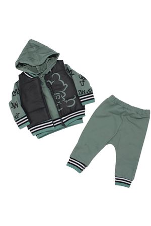 Erkek Bebek Füme Yeşil Şişme Yelekli Harf Baskılı Badili 3'lü Takım