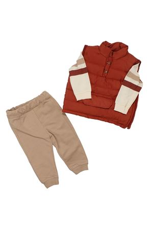 Erkek Bebek Kiremit Bej Şişme Yelekli Önü Kapalı Cepli 3'lü Takım