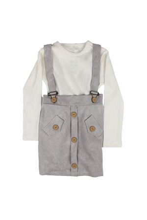 Kız Çocuk Ekru Bej Fitilli Badili Salopet Elbise