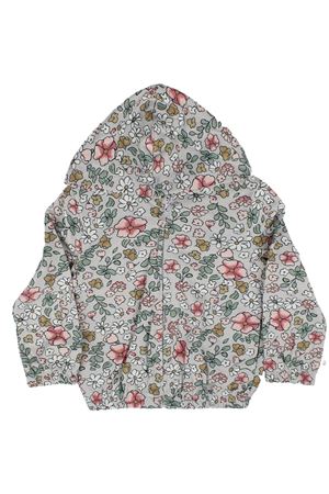 Kız Çocuk Gri Çiçekli Desenli Kapşonlu Hırka