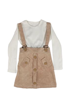 Kız Çocuk Ekru Kahve Fitilli Badili Salopet Elbise