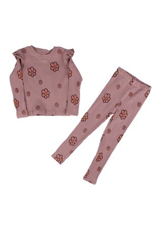Kız Çocuk Gülkurusu Fırfırlı Fitilli Papatya Desenli 2'li Takım