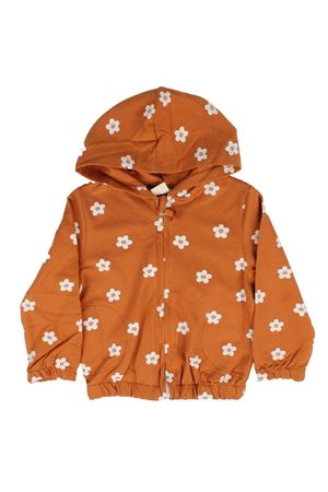 Kız Çocuk Turuncu Papatya Desenli Kapşonlu Hırka