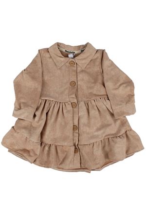 Kız Çocuk Kahve Uzun Kollu Düğmeli Katlı Elbise