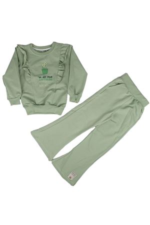 Kız Çocuk Yeşil Fırfırlı My Will Yazılı Saksıda Çiçek Baskılı 2'li Takım