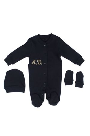 Unisex İsme Özel Lacivert Kahve İp Nakışlı Bereli Eldivenli Bebek Tulum