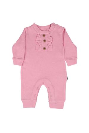 Kız Bebek Pembe Waffle Düğmeli Fırfırlı Tulum