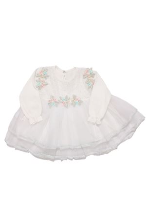 Kız Bebek Beyaz Tüllü Renkli Çiçekli Elbise