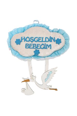 Erkek Bebek Mavi Beyaz Hoş geldin Bebeğim Yazılı Leylekli Kapı Süsü