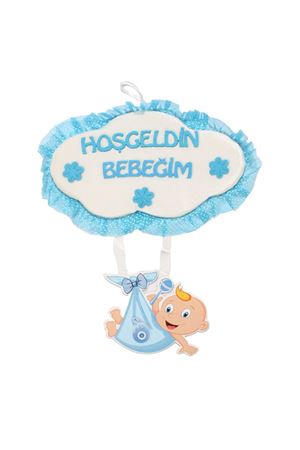 Erkek Bebek Mavi Beyaz Hoş geldin Bebeğim Yazılı Bebekli Kapı Süsü