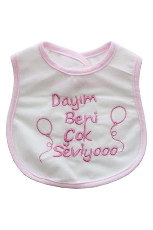 Dayım Beni Çok Seviyor Yazılı Pembe Su Geçirmez Önlük