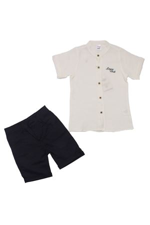 Erkek Çocuk Ekru Lacivert Müslin Gömlekli Armalı 2'li Takım